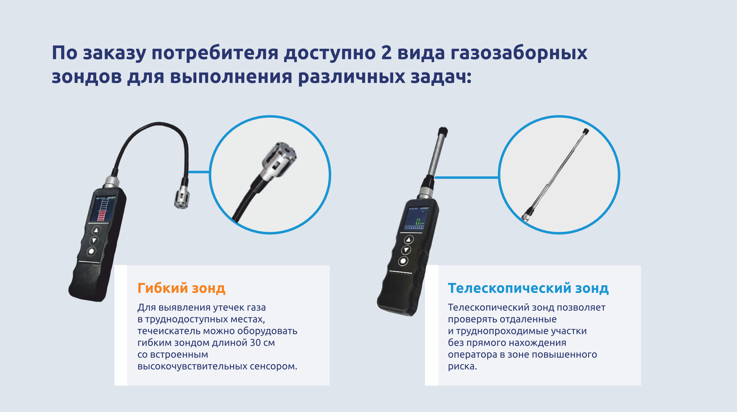 По заказу потребителя доступно 2 вида газозаборных зондов для выполнения различных задач